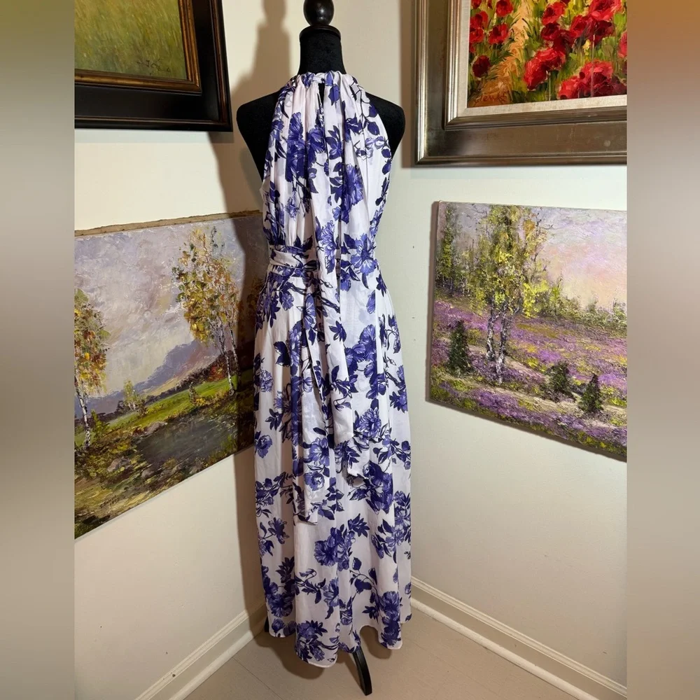 Leslie Fay Blue Floral Maxi Dress size 6 - Picture 3 of 5